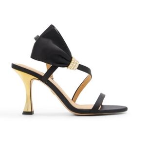 NEW TED BAKER Belle Bow Embellishment Satin Heeled Sandals in black